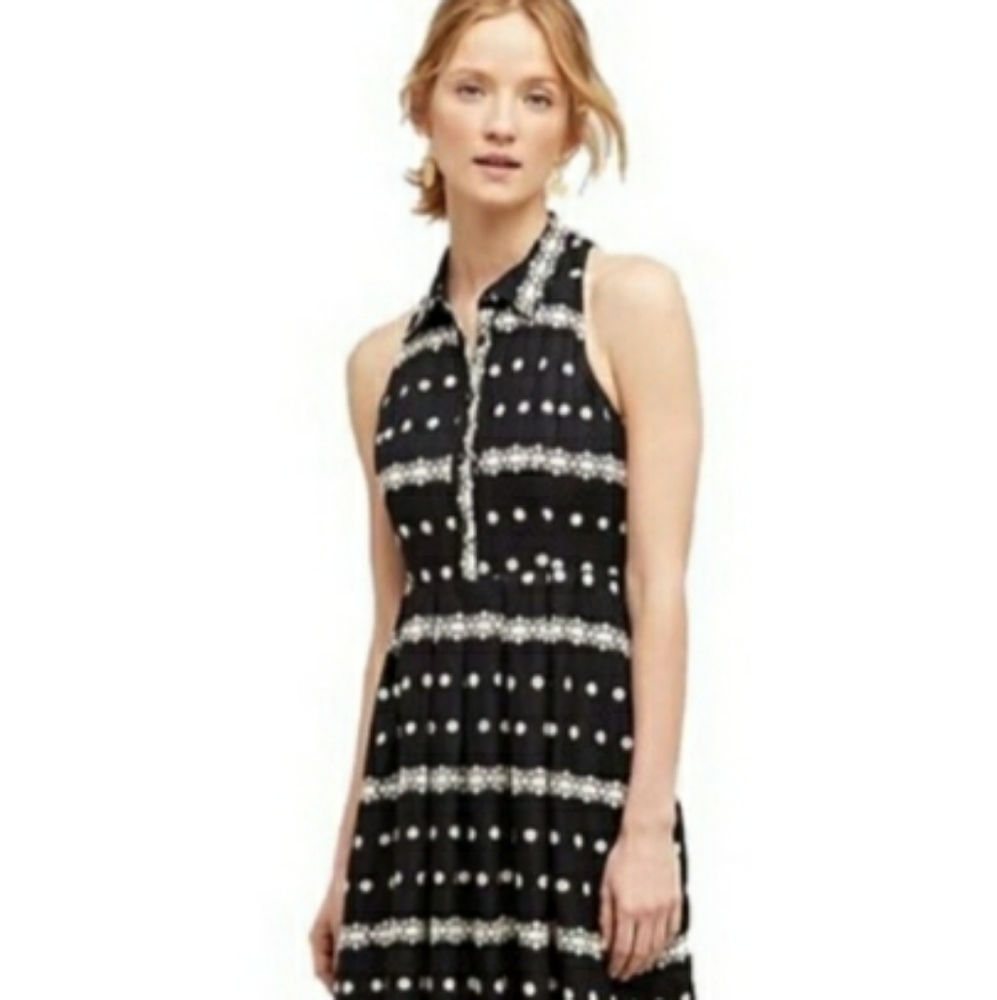 Anthro Eva Franco black floral halter shirt dress